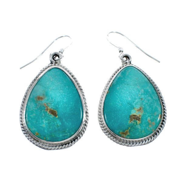 Native American Turquoise Sterling Silver Hook Dangle Earrings AX128110
